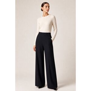 Tory Burch Black Wide Leg Sailor Pants High Waist Button Detail Quiet Luxury, Sz
